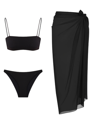 Black Seamless Bikini & Black Pareo Set