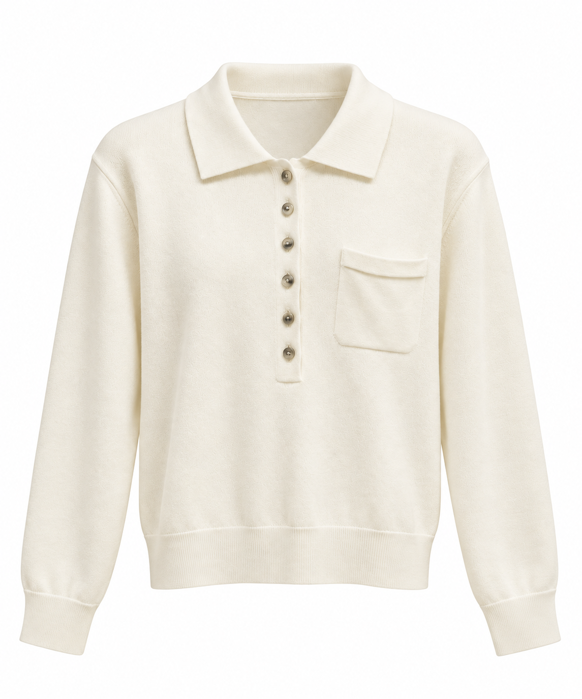 Maëlle Ecru Buttoned Polo-Collar Knit Top
