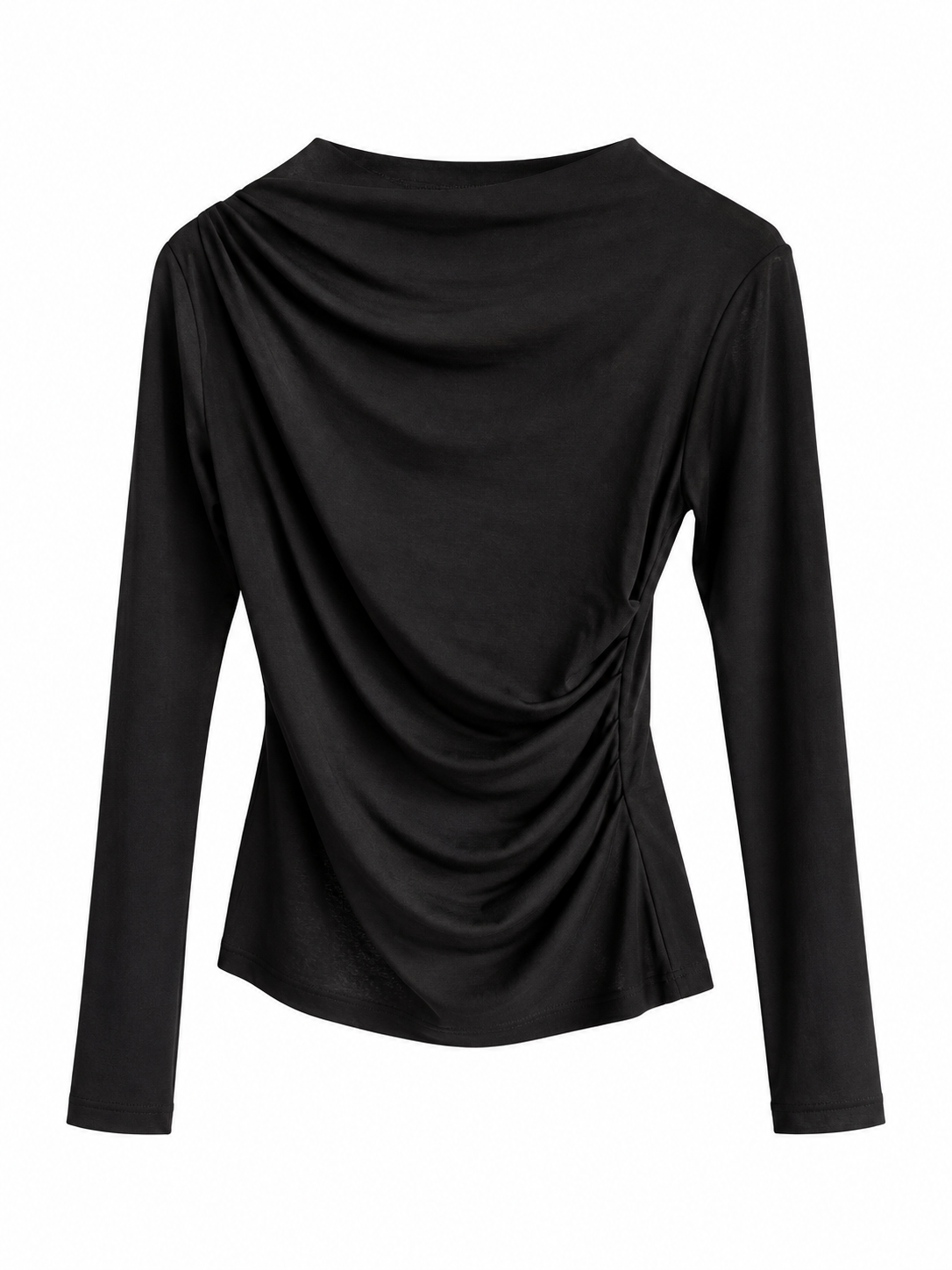 Liora Black Draped Long-Sleeve Top