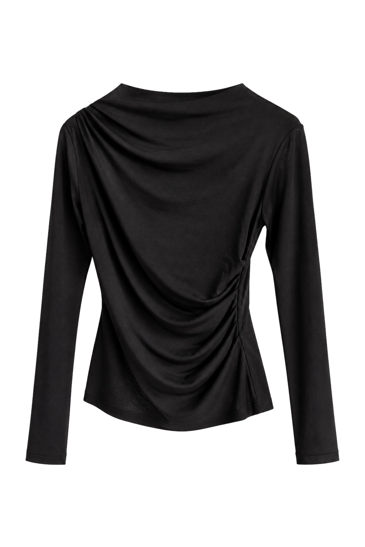 Liora Black Draped Long-Sleeve Top