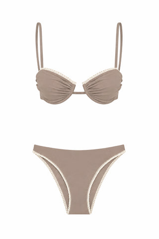 Contrast Lace Trim Underwire Bikini Set