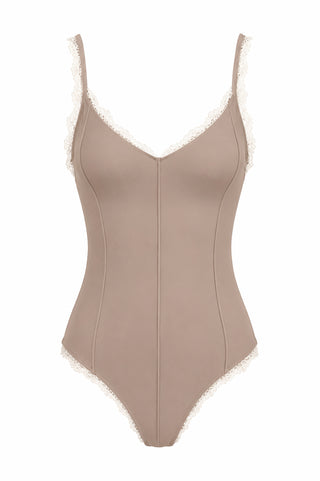 Lace Trim V-Neck Swimsuit
