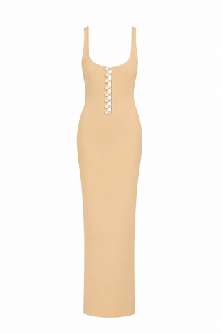 Faux-Pearl Button Embellished Dress - Butter Yellow