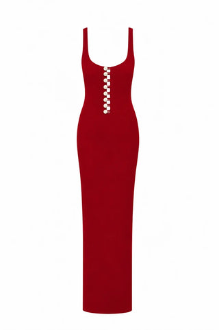 Be Happy Button-Embellished Maxi Dress Red