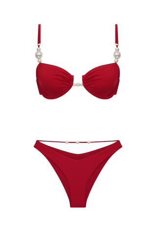 Faux-Pearl Underwired Bikini Red