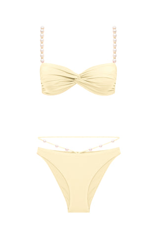 FAUX-PEARL EMBELLISHED TWIST-FRONT BIKINI