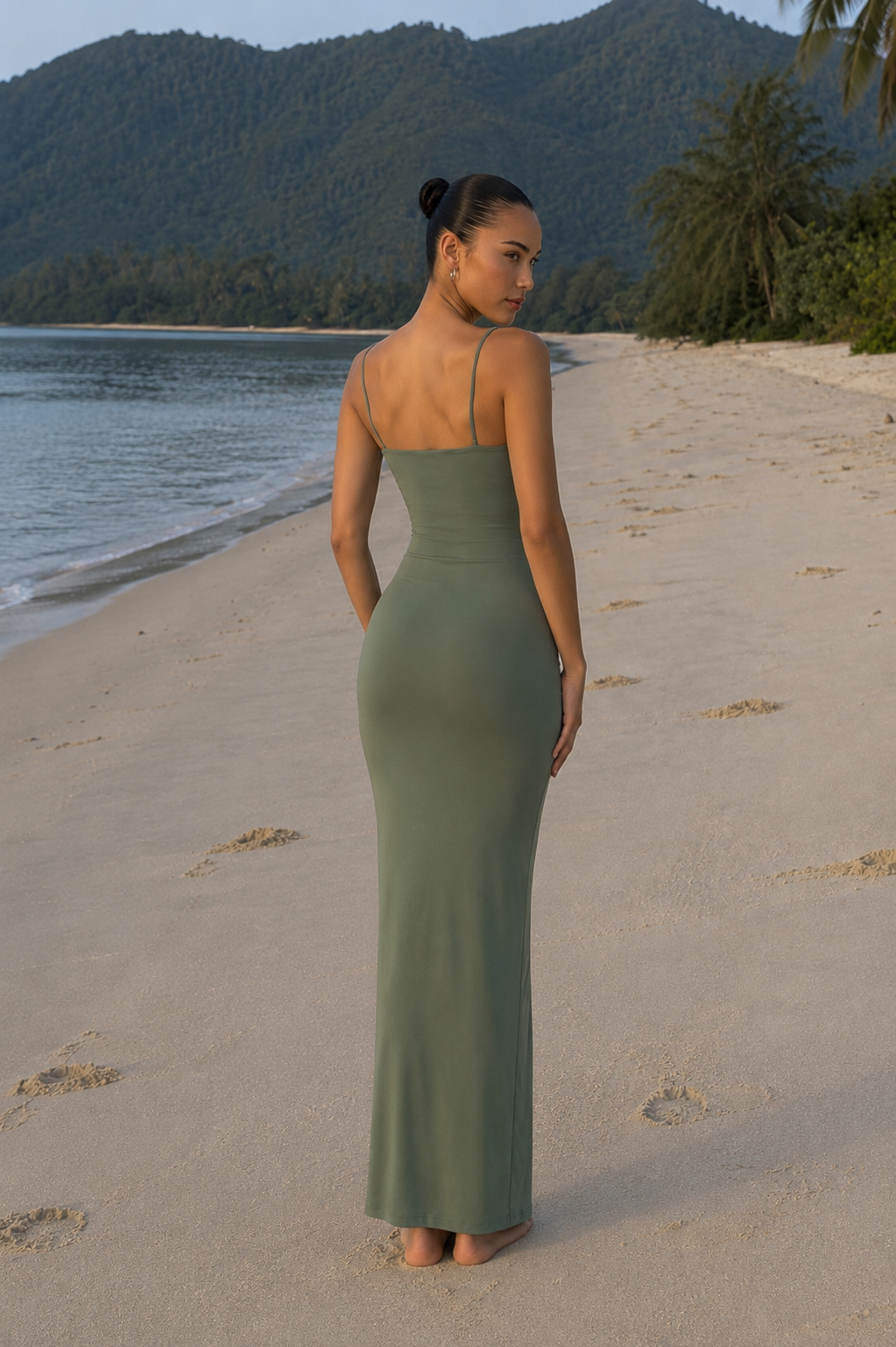 Faux-Pearl Embellished Strapless Dress Laurel Green