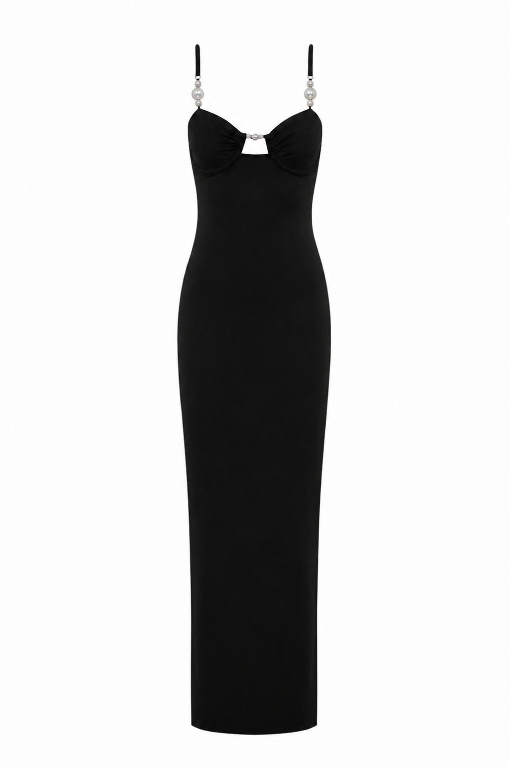 Faux-Pearl Button Embellished Dress Black
