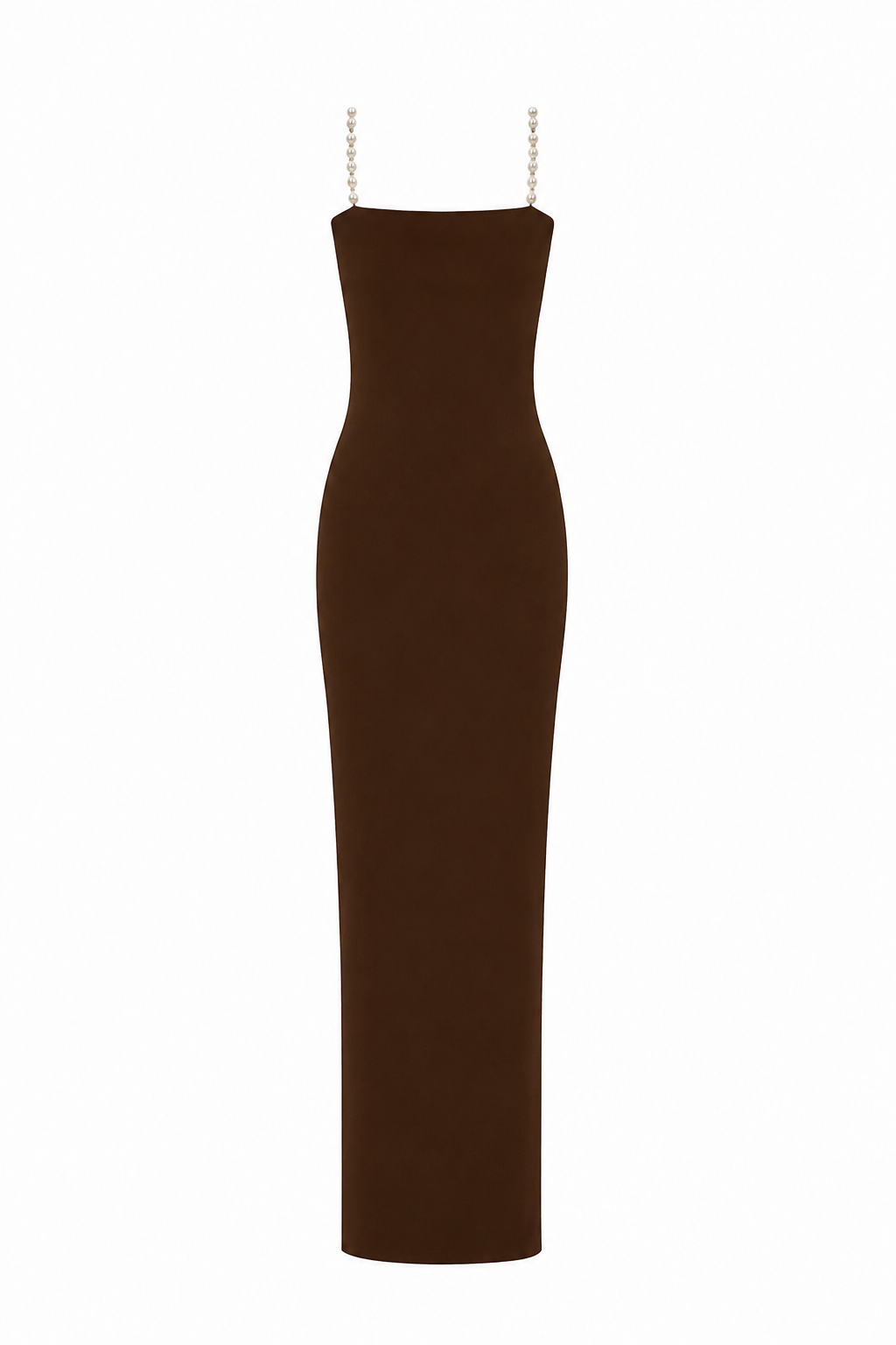Faux-Pearl Embellished Strapless Dress Brown