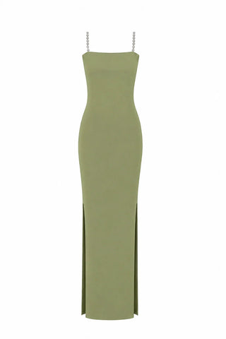 Faux-Pearl Embellished Strapless Dress Laurel Green