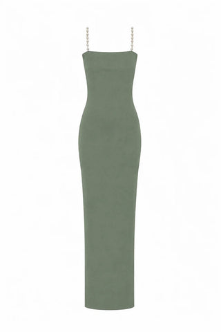 Faux-Pearl Embellished Strapless Dress - Laurel Green