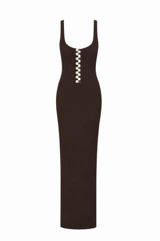 Be Happy Button-Embellished Maxi Dress Brown