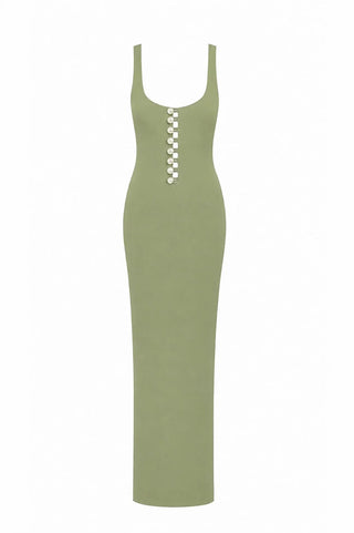 Be Happy Button-Embellished Maxi Dress Laurel Green