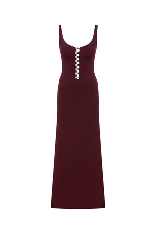 BE HAPPY BUTTON-EMBELLISHED MAXI DRESS