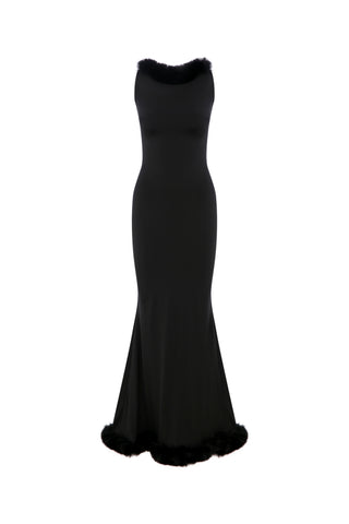 MARGARET FAUX-FUR HEM MAXI DRESS