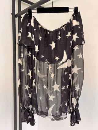 YSL Star Print Silk Blouse