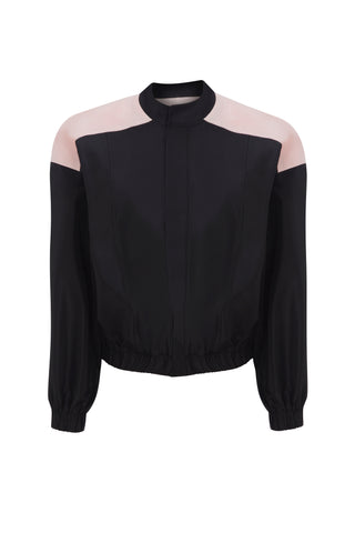 Black & Pink Taffeta Bomber Jacket