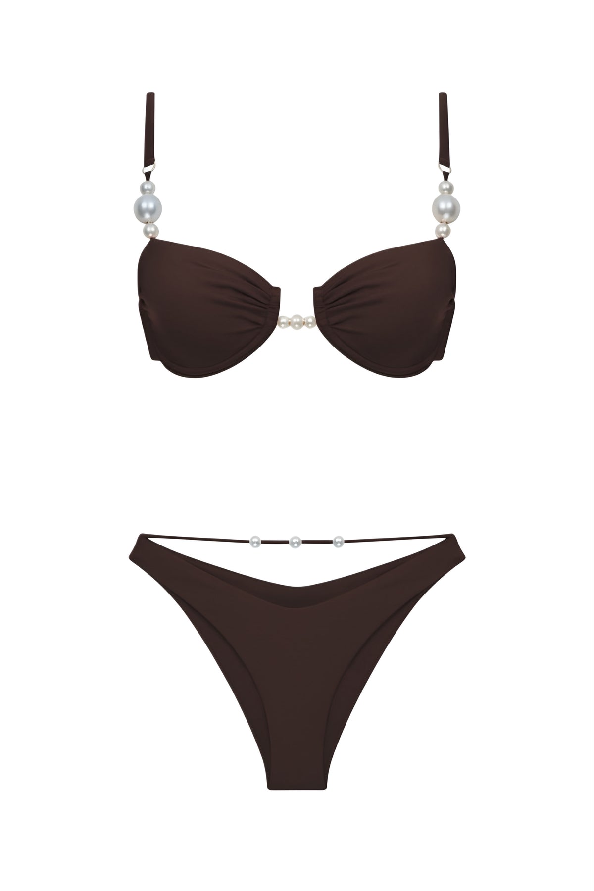 Faux-Pearl Embellished Underwired Bikini Black Coffee