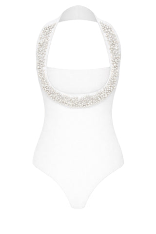 Faux-Pearl Detail Halterneck Swimsuit
