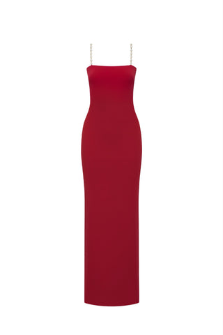 Faux-Pearl Embellished Strapless Dress Red