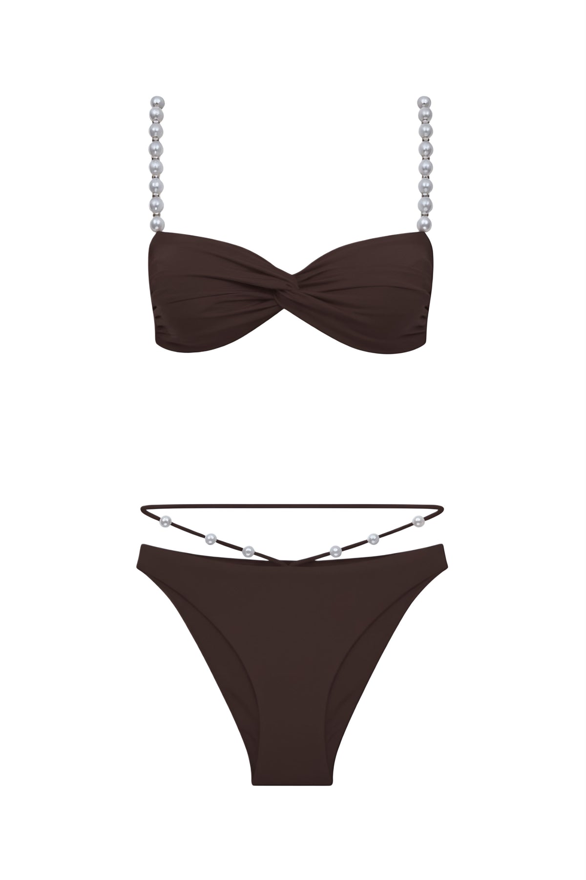 Faux-Pearl Embellished Twist-Front Bikini