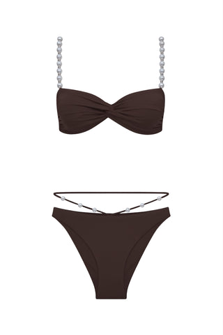 Faux-Pearl Embellished Twist-Front Bikini