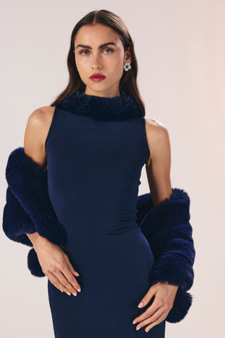 MARGARET FAUX-FUR HEM MAXI DRESS