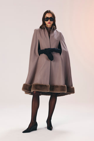 MARY FAUX-FUR TRIM CAPE