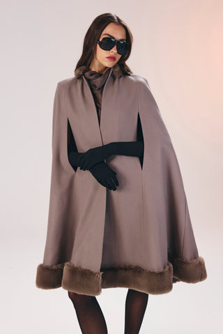 MARY FAUX-FUR TRIM CAPE