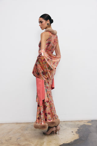 MARGARET FAUX-FUR HEM MAXI DRESS