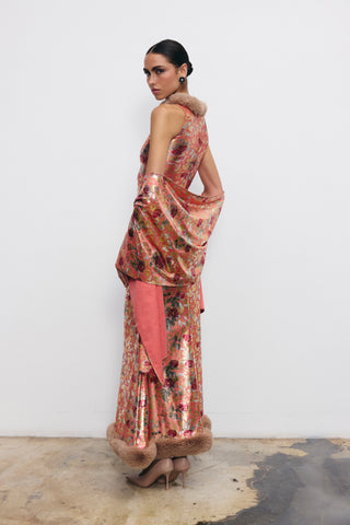 MARGARET FAUX-FUR HEM MAXI DRESS