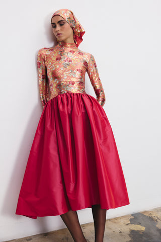 LILYBELLE FLORAL FOIL-PATTERNED MIDI DRESS