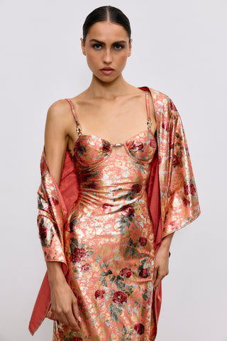 LUTETIA FLORAL PRINT FOIL DRESS