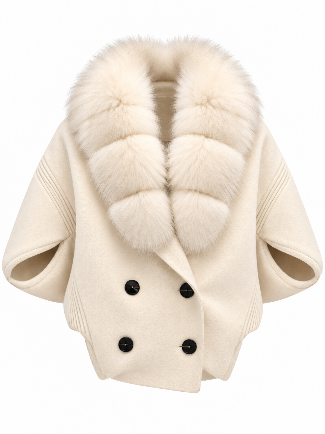 Leonie Ecru Fur-Collar Short-Sleeve Wool Jacket