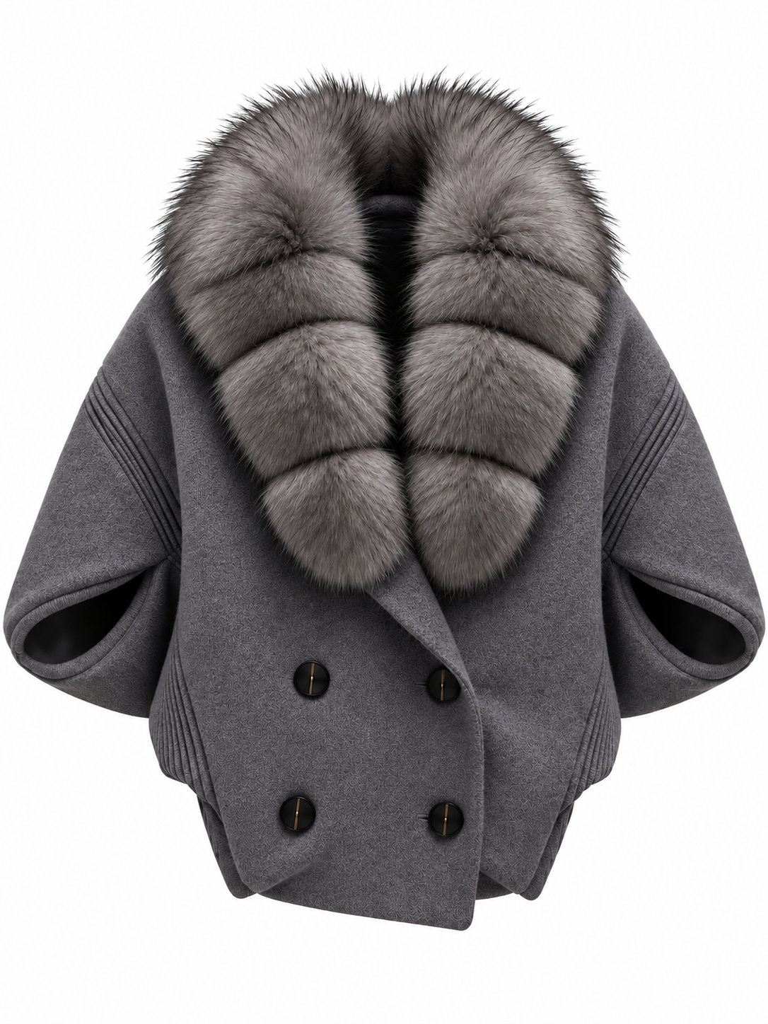Leonie Gray Fur-Collar Short-Sleeve Wool Jacket