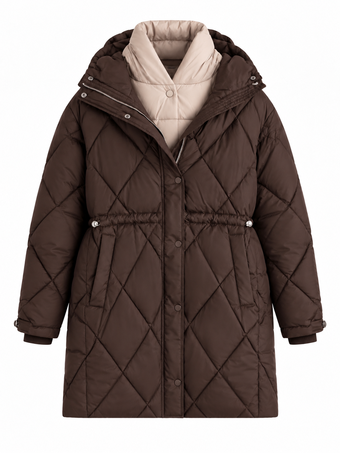 Elena Brown Hooded Long Quilted Puffer Coat