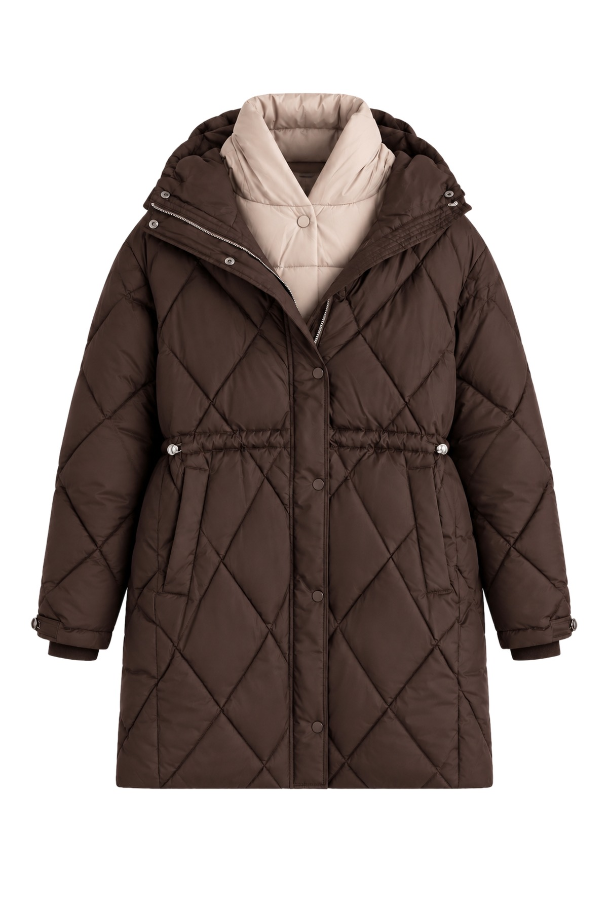 Elena Brown Hooded Long Quilted Puffer Coat