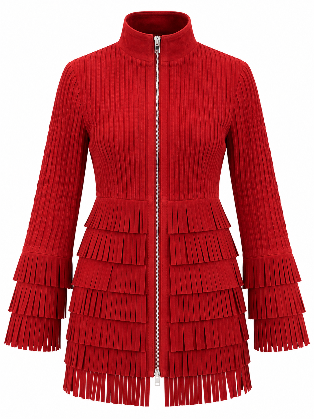 Rita Red Fringed Lambskin Leather Jacket