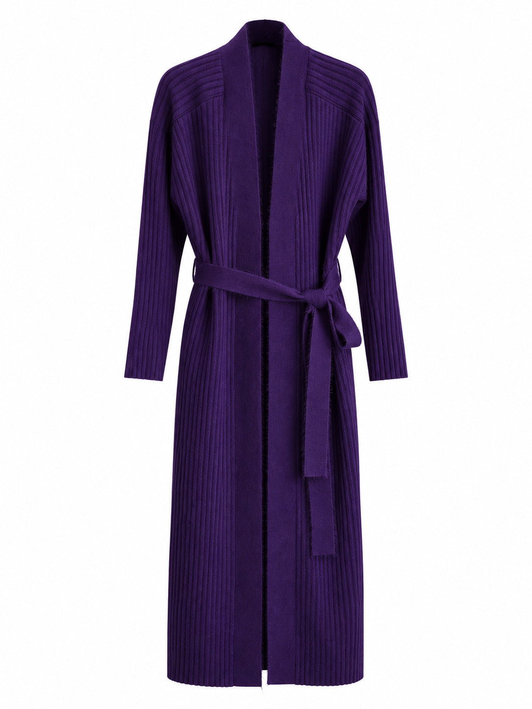 Valentina Purple Belted Long Knit Cardigan