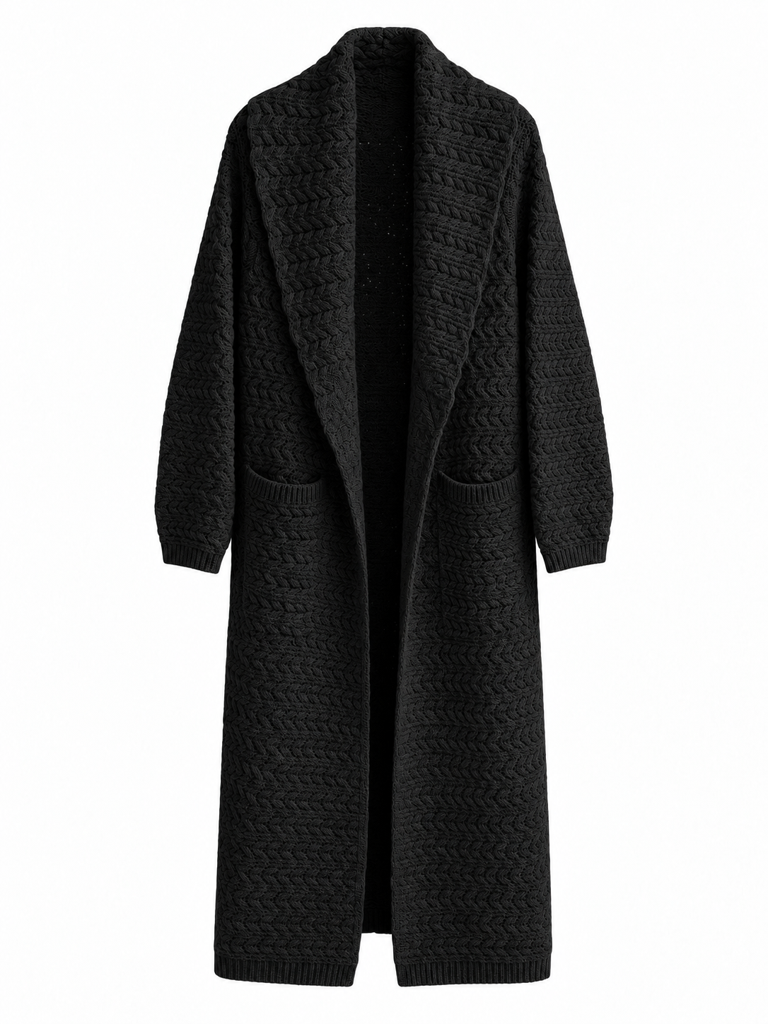 Colette Black Cable-Knit Long Cardigan