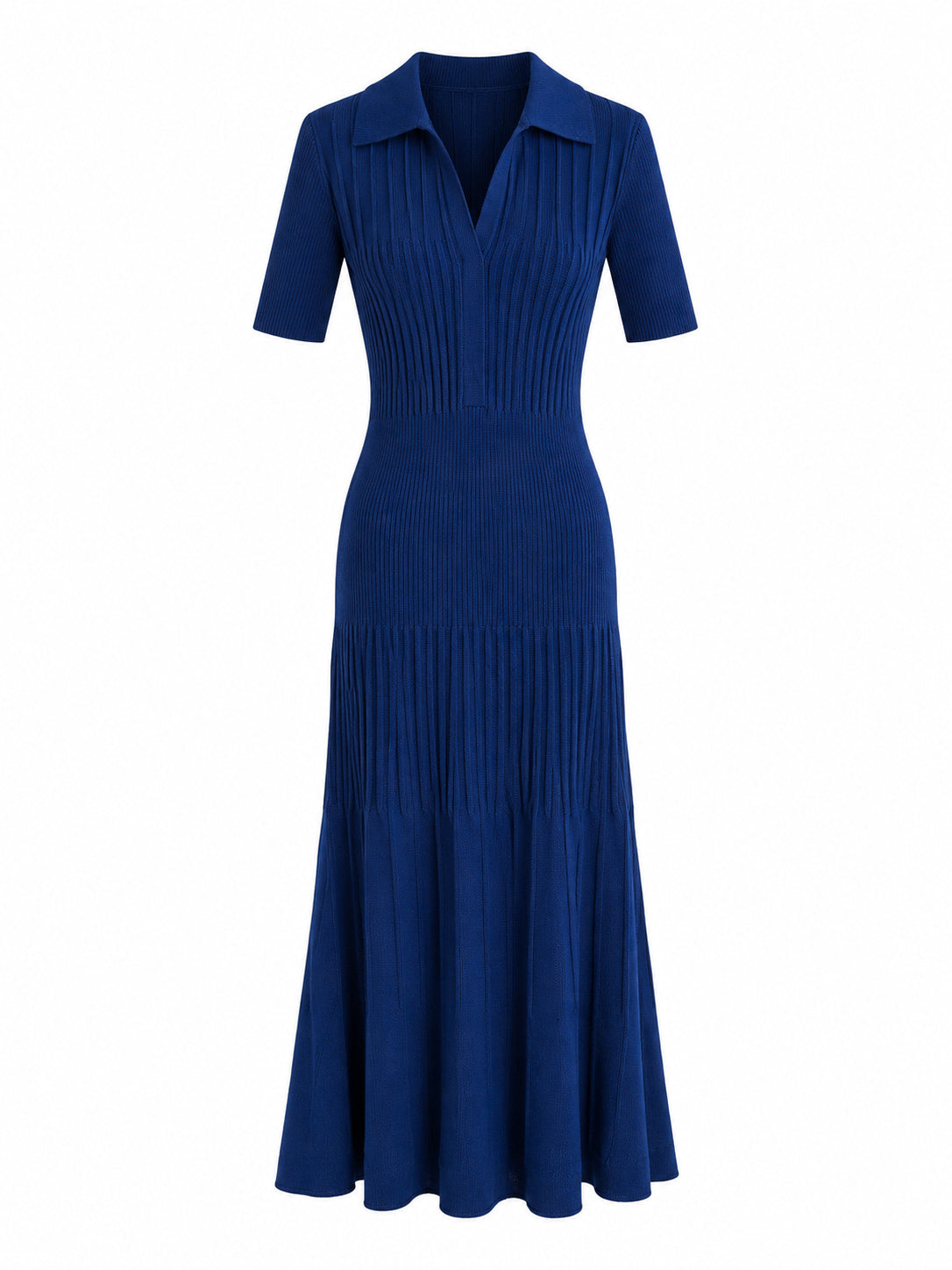 Aurelia Navy Ribbed Knit Midi Dress