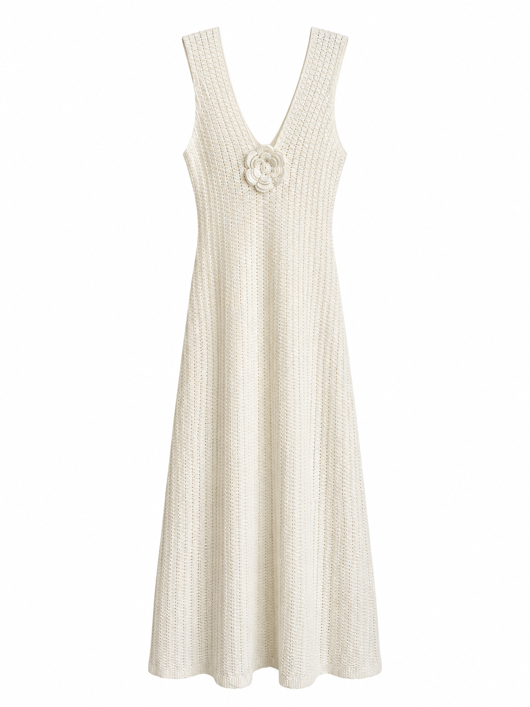 Rosalie Ecru Floral Detail Knit Midi Dress