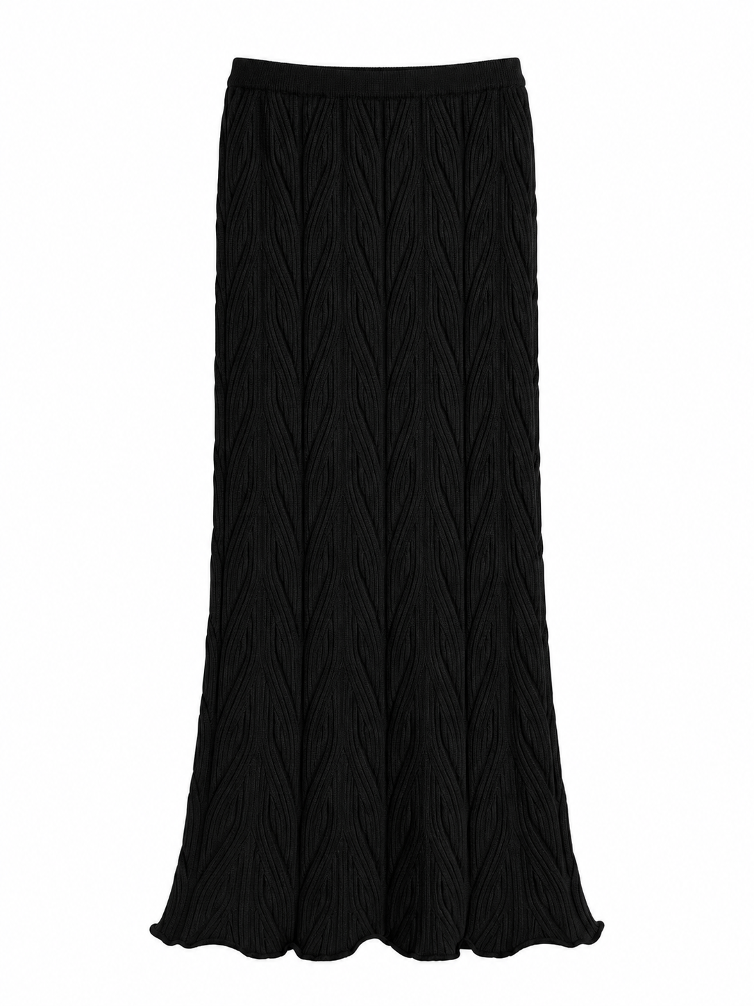 Cleo Black Shimmery Patterned Long Knit Skirt
