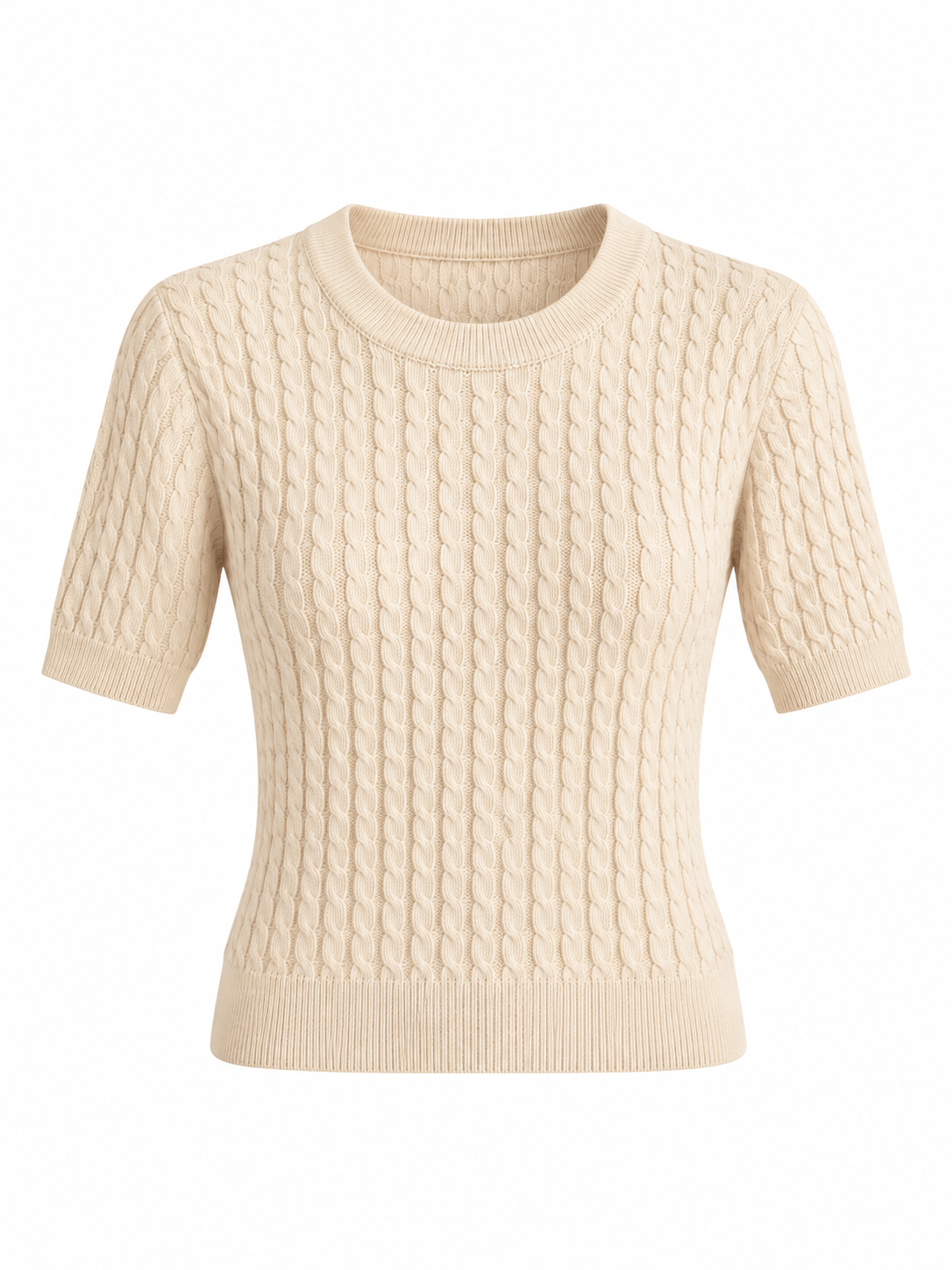 Noémie Ecru Cable-Knit Short-Sleeve Top