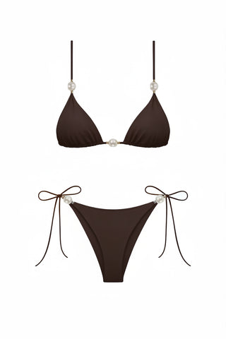 Faux-Pearl Embellished Triangle Bikini