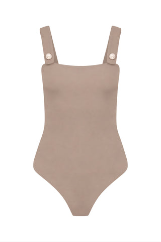 Faux-Pearl Button Embellished One-Piece - Mink