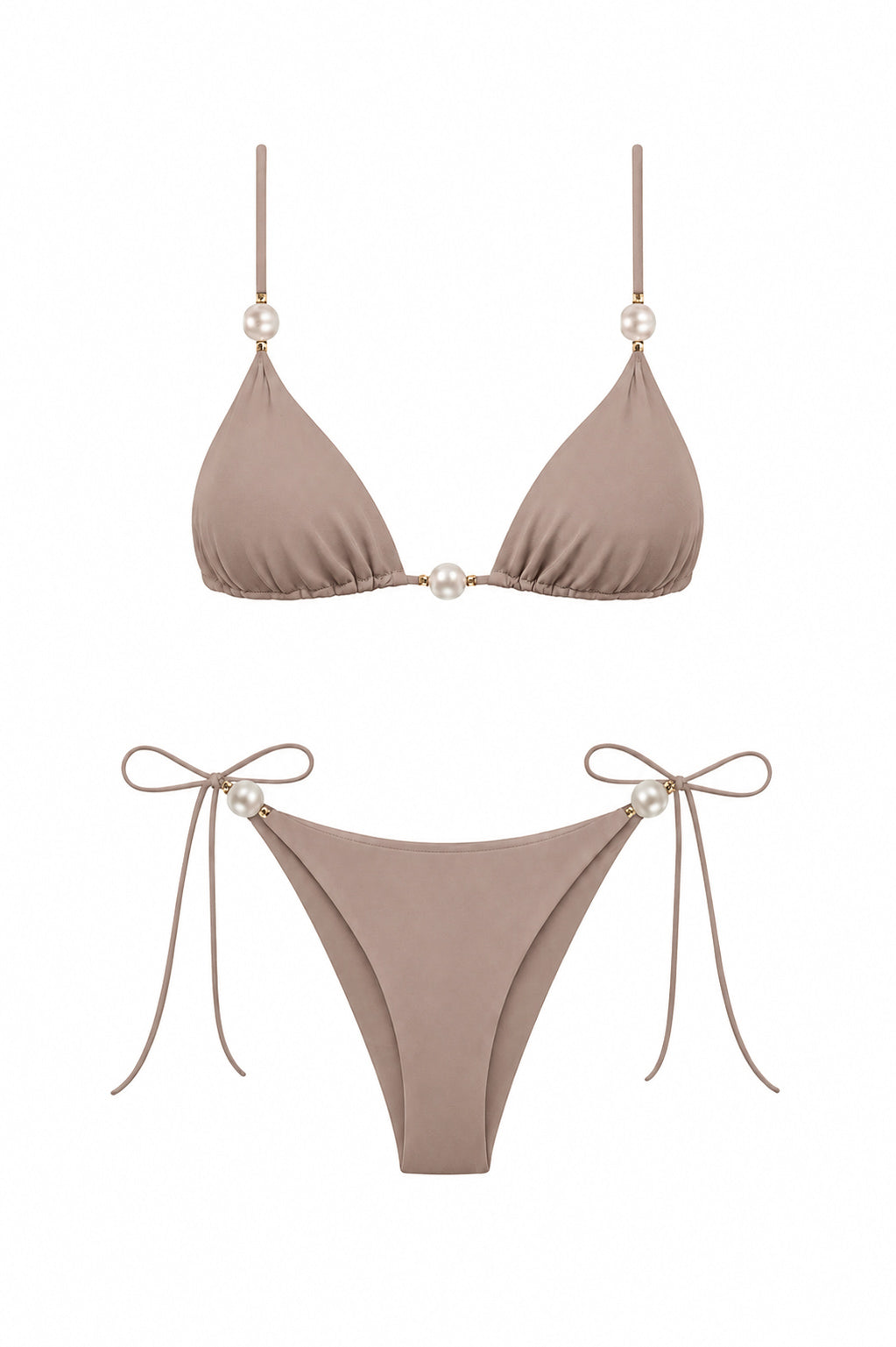 Faux-Pearl Embellished Triangle Bikini
