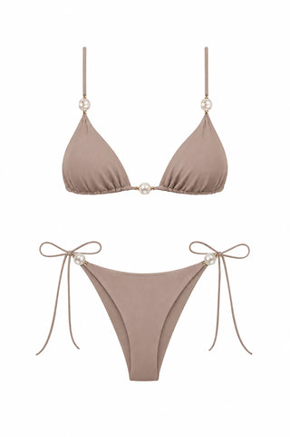 Faux-Pearl Embellished Triangle Bikini