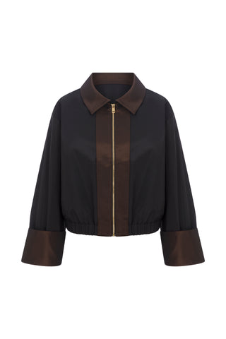 Black & Brown Taffeta Bomber Jacket