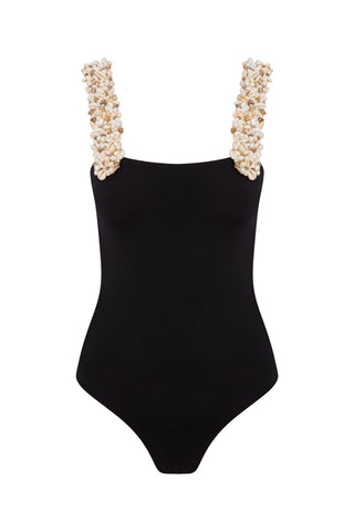 Pearl Embellished Wide Strap Swimsuit